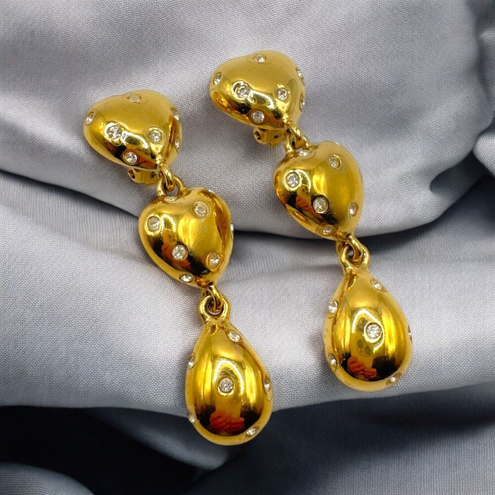 Givenchy Vintage Heart Clip Earrings Gold Tone Chunky Runway 1980 Valentines Day